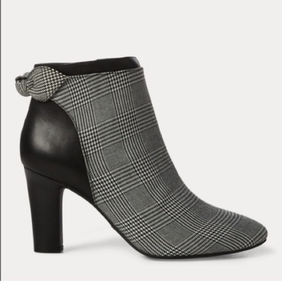 Lauren Ralph Lauren Breanne II Houndstooth Bootie Ankle Boot Bow Detail 9 B - Picture 1 of 9